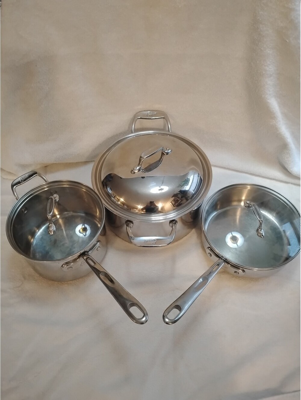 Emeril LaGasse 6 Piece Stainless Steel Cookware Set. Glass Lids Lot